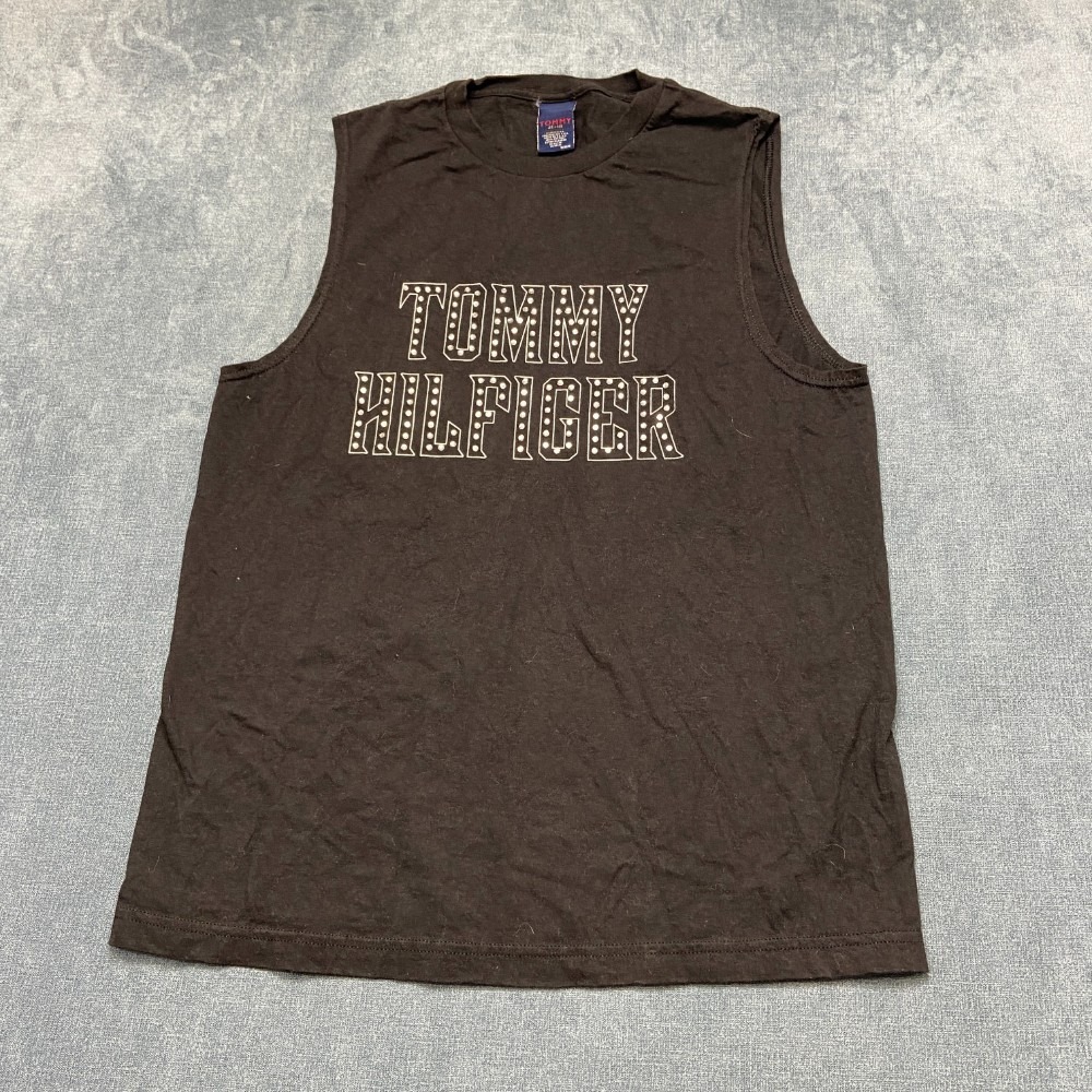 Tommy Jeans Tank Top Mens Medium Black Cotton Crew Neck Dark Wash Sleeveless